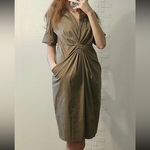 Lafayette 148 Jana shirt Dress In Khaki green classy mini v neck 6